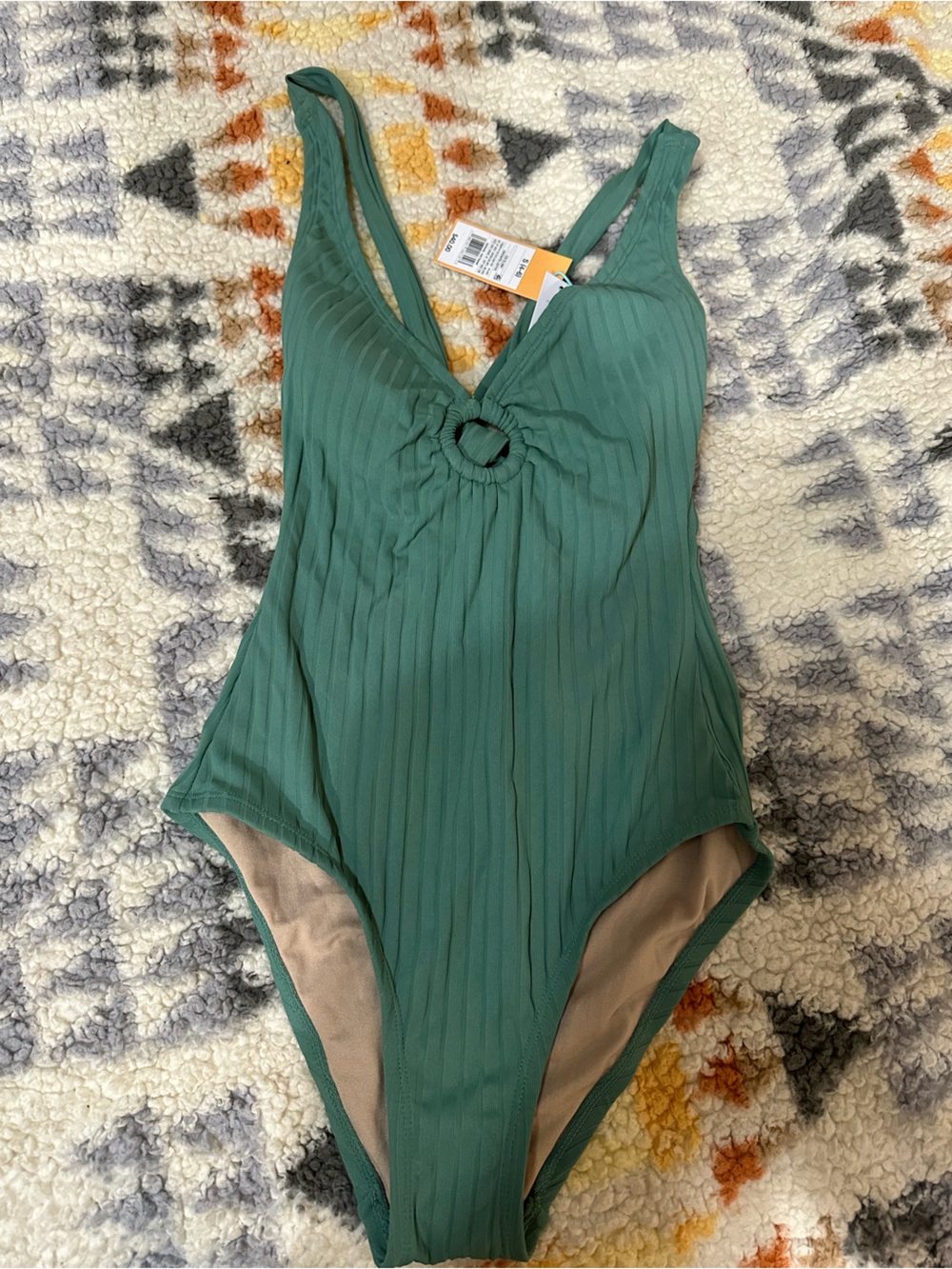 Kona Sol Green Ribbed One Piece Swimsuit Size Small 4-6 NWT